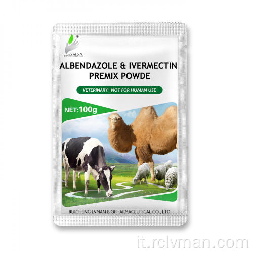 Albendazole Ivermectin Premix Powder 50g Dewormer per animale